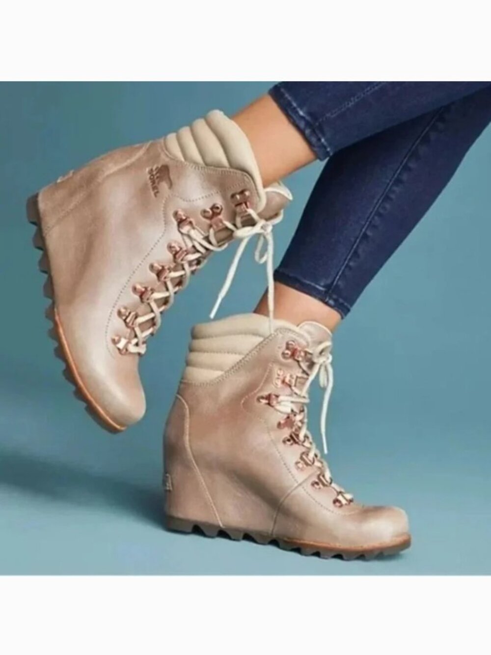 NEW Sorel Conquest Holiday Wedge Boots Nubuck Leather Sz 8.5